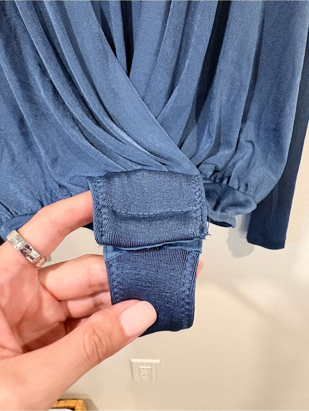 Free People Blue Surplice Long Sleeve Bodysuit Size M - Picture 5 of 11